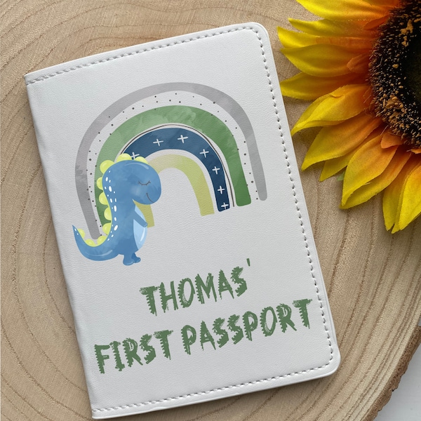 Personalised Dinosaur Passport Cover, Boys First Passport, Dinosaur Holiday Document Holder, My first Holiday,  Travel Accessory For Boys