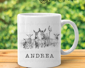 Personalised Farm Animal Mug, Farmyard Animals Gift, Gift For Farmer, Mug For Animal Lovers, Farm House Mug, Sketchy Animal Coffee Mug