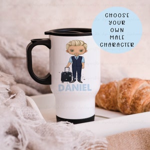 Cabin Crew Travel Mug, Male Cabin Crew Gift, Best Friend Gift, Air Steward Character, Flight Attendant Mug, Male Travel Mug, Blue Uniform