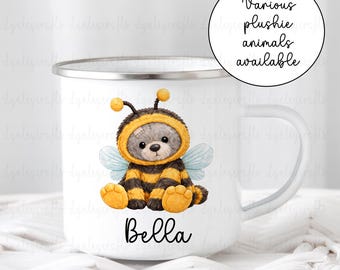 Cute Animal Camp Mug, Adorable Dressed-Up Animal Designs, Enamel Camping Mug, Cozy Gift for Animal Lovers, Childrens First Drinking Cup