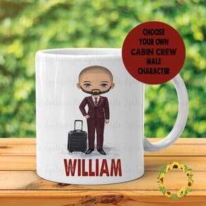 Personalised Cabin Crew Mug, Male Flight Attendant Mug, Cabin Crew Gift For Him, Gaining Wings Gift For Cabin Crew, Red Airline Uniform