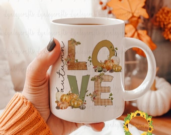 Autumn Mug, Autumn Love Mug, Pumpkin And Leaves Coffee Mug, Gift For Her, Autumn Gifts, Autumn Kitchen Decor, Cosy Fall Gifts, Autumn Home