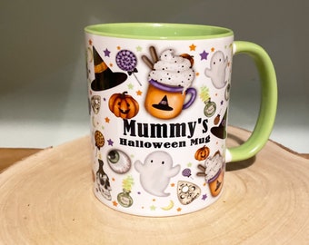 Personalised Halloween Mug, Spooky Coloured Mug, Halloween Decor, Trick Or Treat Gift Mug, Halloween Party Mug, Pumpkin Cup, Kids Ghost Mug