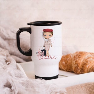 Cabin Crew Travel Mug, Cabin Crew Gifts, Best Friend Gift, Air Hostess Character Girl, Flight Attendant Mug, Travel Girl, Red Uniform