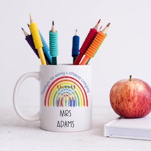 Personalised Teacher Mug, End Of Year Gift, Rainbow Mug, Gift For Nursery Staff, Thank You Teacher, Gift From Student, Teaching Assistant