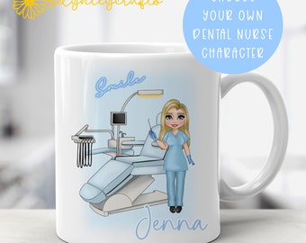 Dental Nurse Mug, Personalised Choose Your Own Character Girl, Dental Nurse Gifts, Gift For Dental Assistant, Gift For Daughter, Scrubs Mug