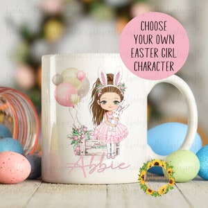 Personalised Girls Easter Mug, Choose Your Own Girl Character, Easter Gift For Girls, Easter Gift For Daughter, Easter Egg Hunt Prize