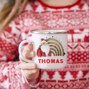 Personalised Kids Christmas Mug, Metal Camp Mug For Kids, Santa Mug, Hot Chocolate Cup, Christmas Eve Box Filler, Father Christmas Gift