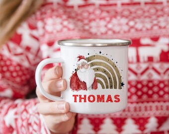 Personalised Kids Christmas Mug, Metal Camp Mug For Kids, Santa Mug, Hot Chocolate Cup, Christmas Eve Box Filler, Father Christmas Gift