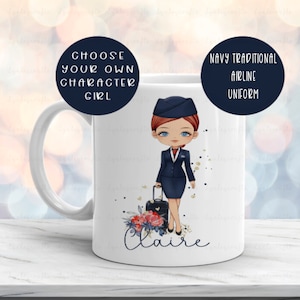 Cabin Crew Mug, Navy Original Uniform, Personalised  Flight Attendant Air Hostess Mug, Cabin Crew Gift, Gaining Wings Gift For Cabin Crew