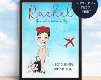 Personalised Cabin Crew Wall Art, Gaining Wings Gift, Cabin Crew Gifts, Airline Wings Ceremony, Newly Qualified Air Hostess Keepsake