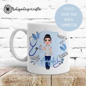 Personalisierte Krankenschwester-Tasse, wählen Sie Ihren eigenen Charakter, Geschenk für neu qualifizierten Krankenschwester, Geburtstagsgeschenk für medizinische Berufe, Krankenschwester-Geschenke