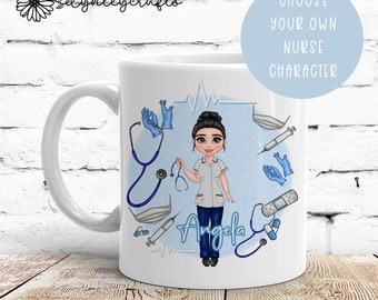 Personalised Nurse Mug, Choose Your Own Character, Gift For Newly Qualified Nurse, Birthday Gift For Healthcare Professional, Nurse Gifts