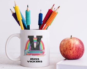 Personalised Thank You Teacher Mug, Teacher Gift, End Of Term Gift, Nursery Staff Present, Teaching Assistant Mug, Rainbow Teacher Mug