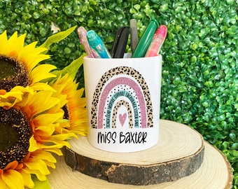 Teacher Rainbow Pen Pot, Personalised Teacher Gifts, Classroom Gift For Teacher, End Of Term Gifts, Classroom Pen Holder, Thank You Teacher