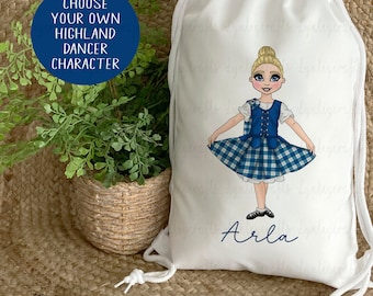 Personalised Highland Dance Bag, Scottish Dancing Gifts, Girl Character Dance Bag, Gift To Daughter, Dance Gift, Highland Dance Back Pack