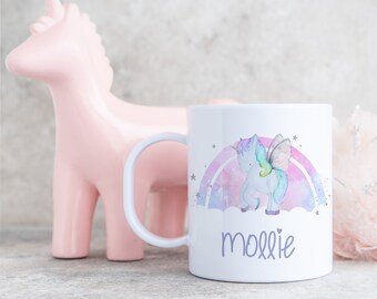 Unicorn Unbreakable Childrens Mug, Personalised Unicorn Cup, Toddlers Small Plastic Cup, Pastel Rainbow Unicorn, Girls Birthday Gift
