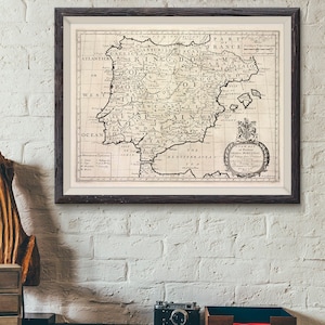 Mapa vintage da Espanha Download digital da antiga Espanha Portugal França Mapa de parede por volta de 1700 presente de inauguração