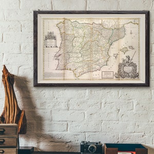 Mapa vintage de España Descarga digital Antigua España Portugal Francia Mapa de la pared Circa 1863 regalo de limpieza