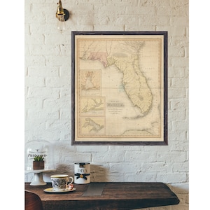 Vintage kaart van Florida Digitale Download Oude Florida Muurkaart Circa 1873 Inwijdingsfeestcadeau