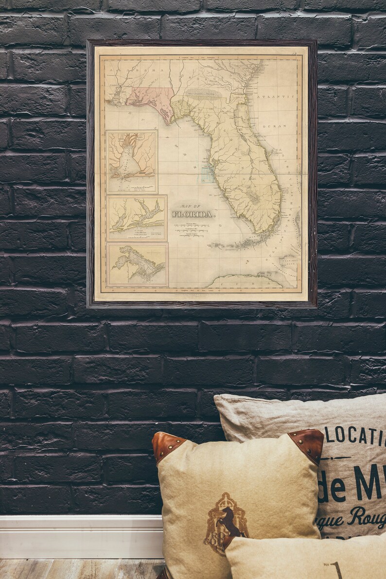 Vintage Map of Florida Digital Download Old Florida Wall Map Circa 1873