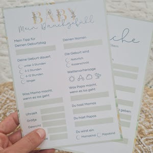 MEIN BAUCHGEFÜHL | Babyparty Spiel Ausfüllkarten Familien-Ratespiel Wünsche-Karte für Babyparty