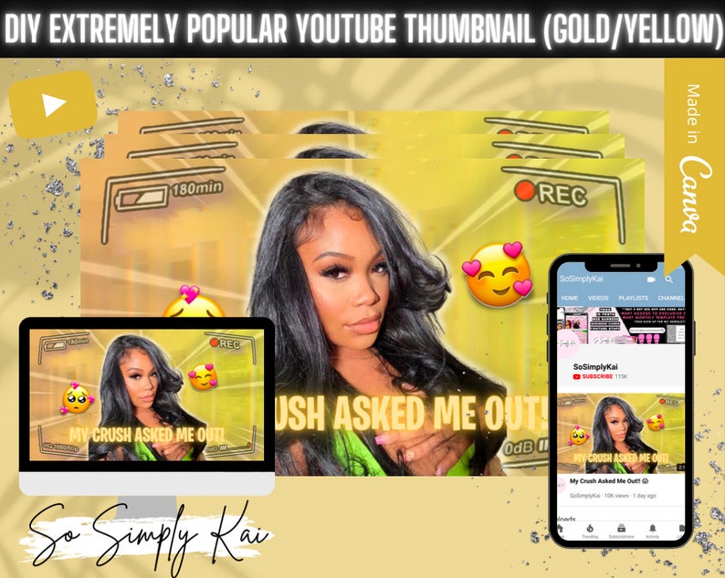 DIY Extremely Popular YouTube Thumbnail Gold/Yellow, YouTube, YouTuber, Vlogger, Influencer, Popular image 1