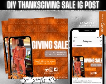 DIY Thanksgiving Sale IG Post, Thanksgiving, Holidays, Business, Editable
