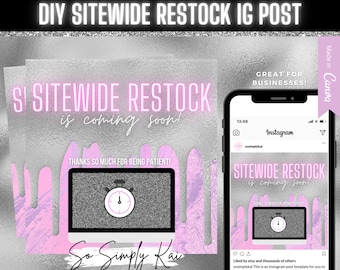 Publicación de IG de reabastecimiento en todo el sitio de bricolaje, folleto de reabastecimiento, boutique, pestañas, negocio de cabello, editable