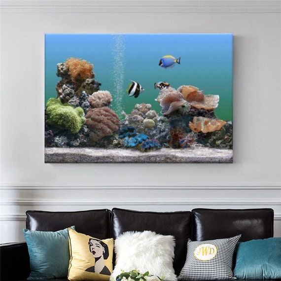 Sea Life Canvas Paintings Aquarium Canvas Wall Art Sea Etsy