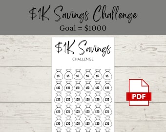 1K Savings Challenge | Printable PDF | Savings Tracker | Savings | A6 | Money Challenge | Budget | Sinking Funds | Minimal