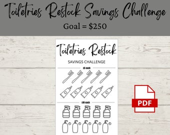 Toiletries Restock Savings Challenge | Printable PDF | Savings Tracker | Savings | A6 | Money Challenge | Budget | Sinking Funds | Minimal