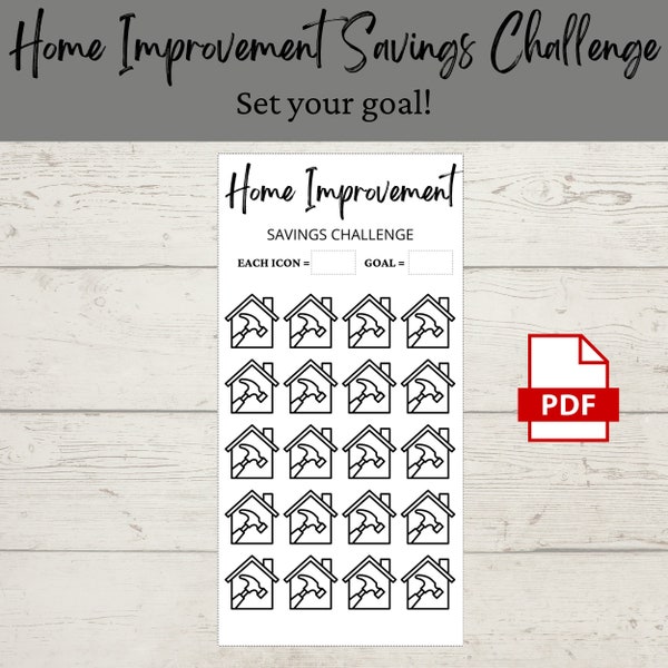 Home Improvement Savings Challenge | Printable PDF | Savings Tracker | Savings | A6 | Money Challenge | Budget | Sinking Funds | Minimal