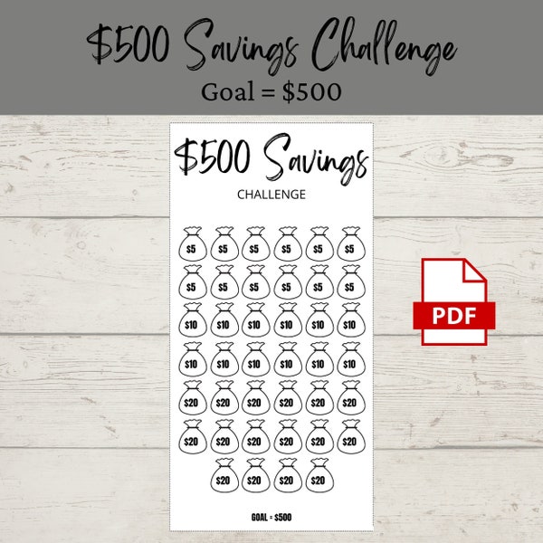 500 Dollar Savings Challenge | Printable PDF | Savings Tracker | Savings | A6 | Money Challenge | Budget | Sinking Funds | Minimal