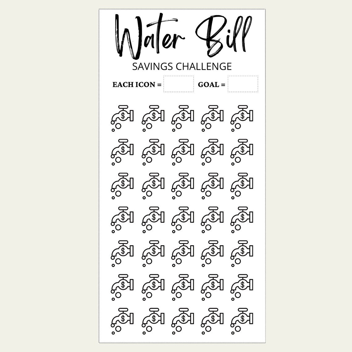 Water Bill Savings Challenge Printable PDF Savings Tracker - Etsy
