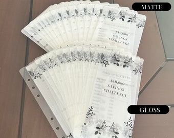 MATTE | 10K Savings Challenge Bundle| Vellum Cash Envelopes | Budget Envelopes | Money Envelope System | A6 | Frosted| Minimalist | Floral