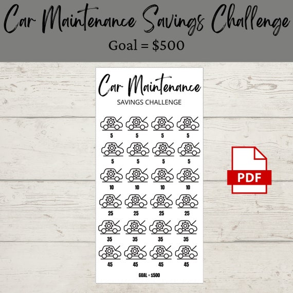 Car Maintenance Savings Challenge | Printable PDF | Savings Tracker | Savings | A6 | Money Challenge | Budget | Sinking Funds | Minimal