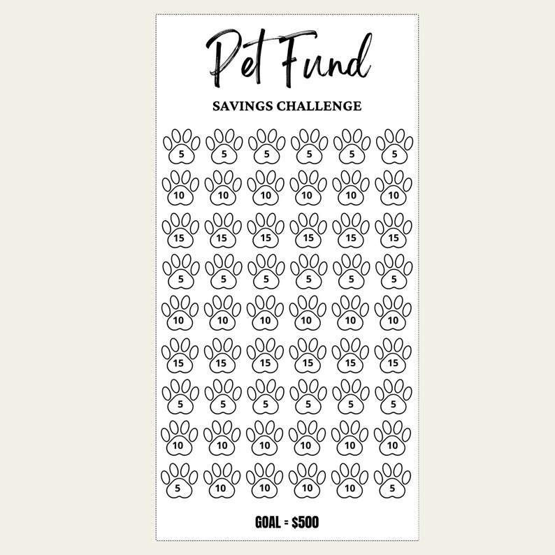 Pet Fund Savings Challenge Printable PDF Savings Tracker Etsy