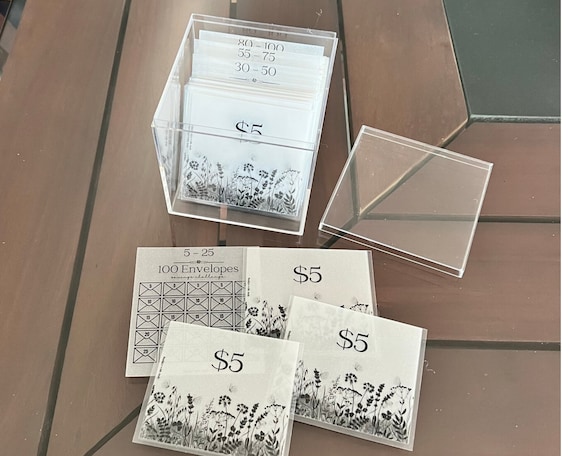 100 Envelopes Savings Challenge Acrylic Box| Vellum Laminated Cash Envelopes| Holiday challenge| Monthly Challenge| Budget Envelopes