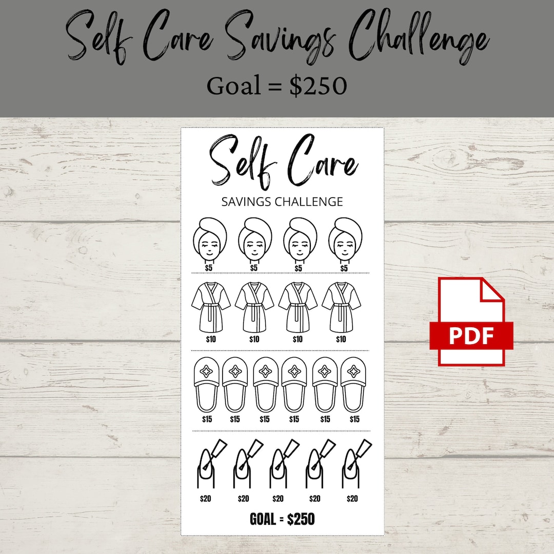 Self care savings challenge printable pdf savings tracker savings