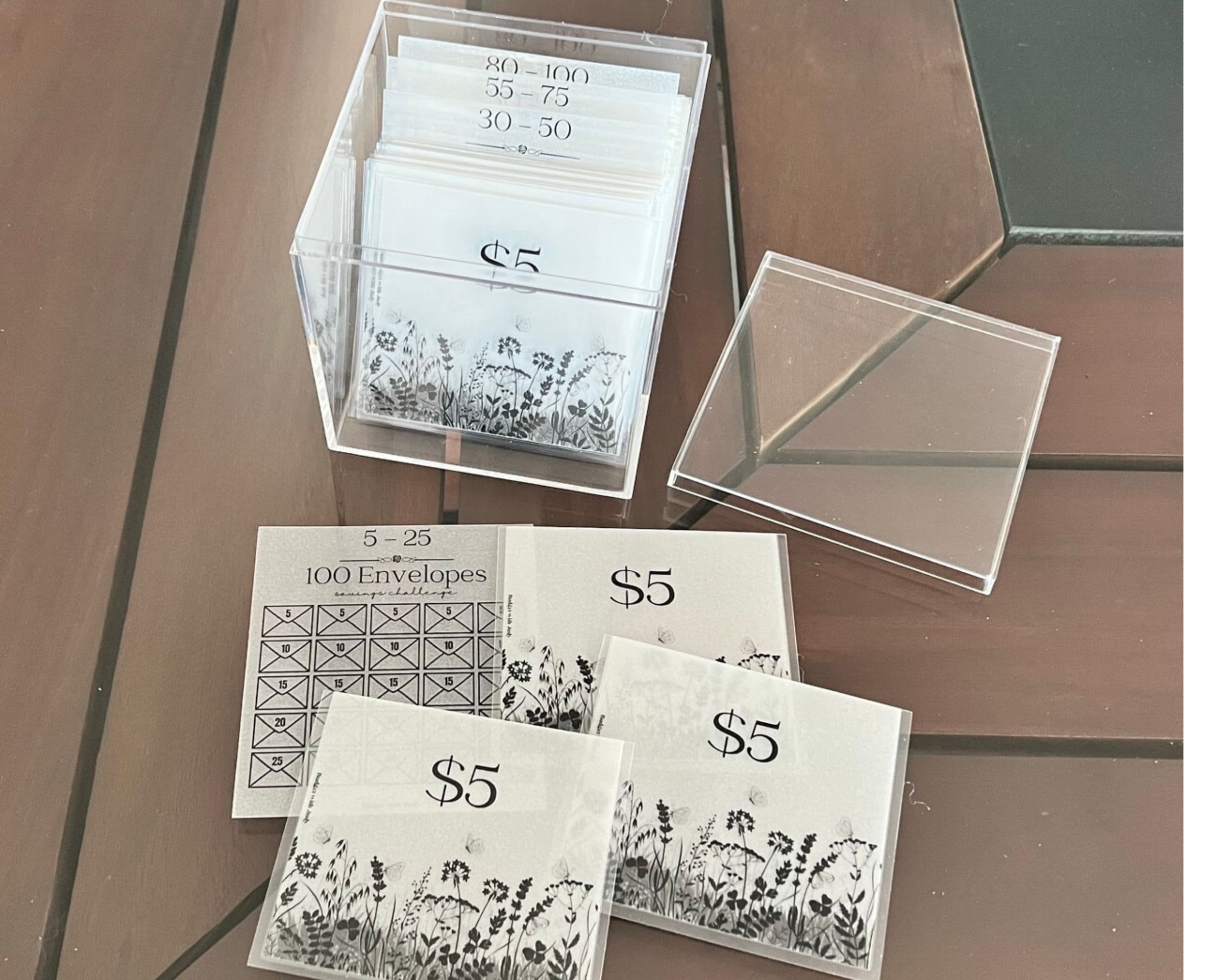 100 Envelopes Savings Challenge Acrylic Box| Vellum Laminated Cash