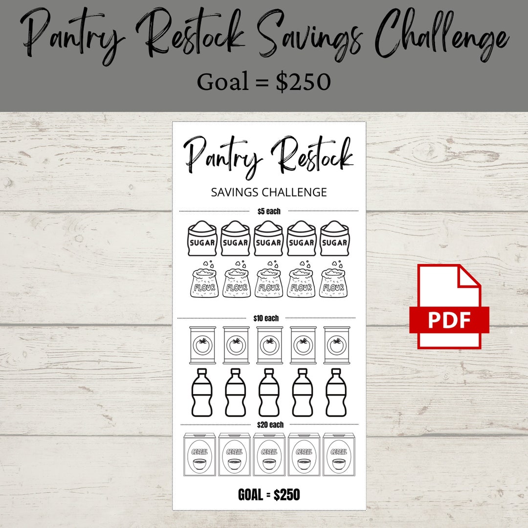Pantry Restock Savings Challenge Printable PDF Savings Tracker Savings
