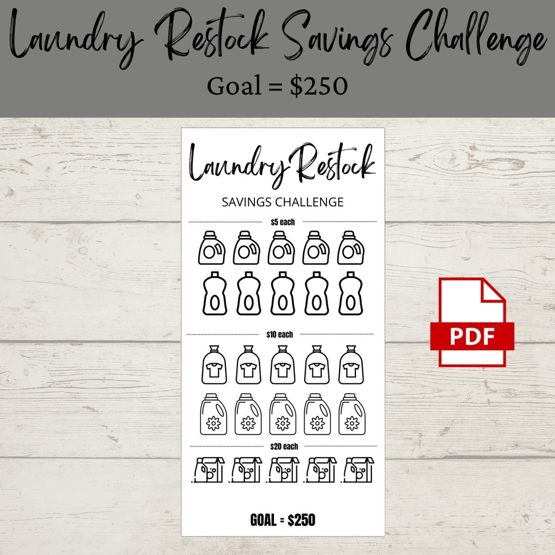 Laundry Restock Savings Challenge Printable PDF Savings Tracker Savings