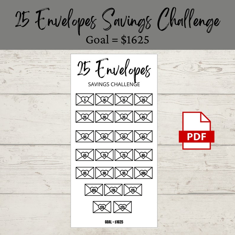 25 Envelopes Savings Challenge Printable PDF Savings Etsy