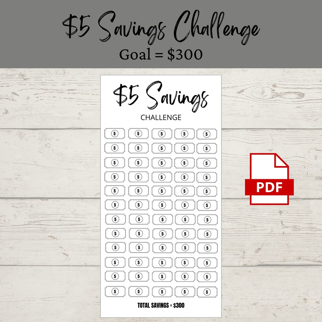 5 Dollar Bill Savings Challenge | Printable PDF | Savings Tracker ...