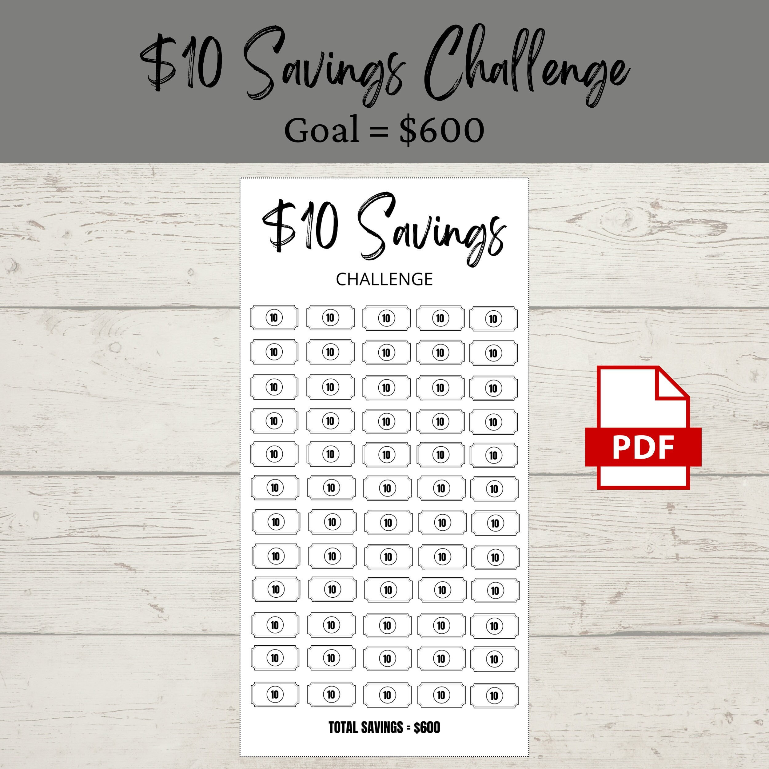 10 Dollar Bill Savings Challenge Printable PDF Savings Etsy Canada