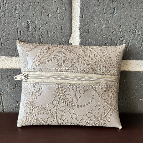 Embossed Lace Faux Leather coin purse | zippered coin purse | Handmade coin purse | Zipper Pouch | Small Purse | Card holder | Change purse