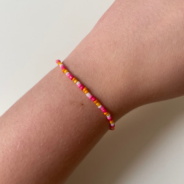 Bracelet de perles lesbien subtil - Drapeau de la fierté lesbienne au coucher du soleil Bijoux LGBTQ+