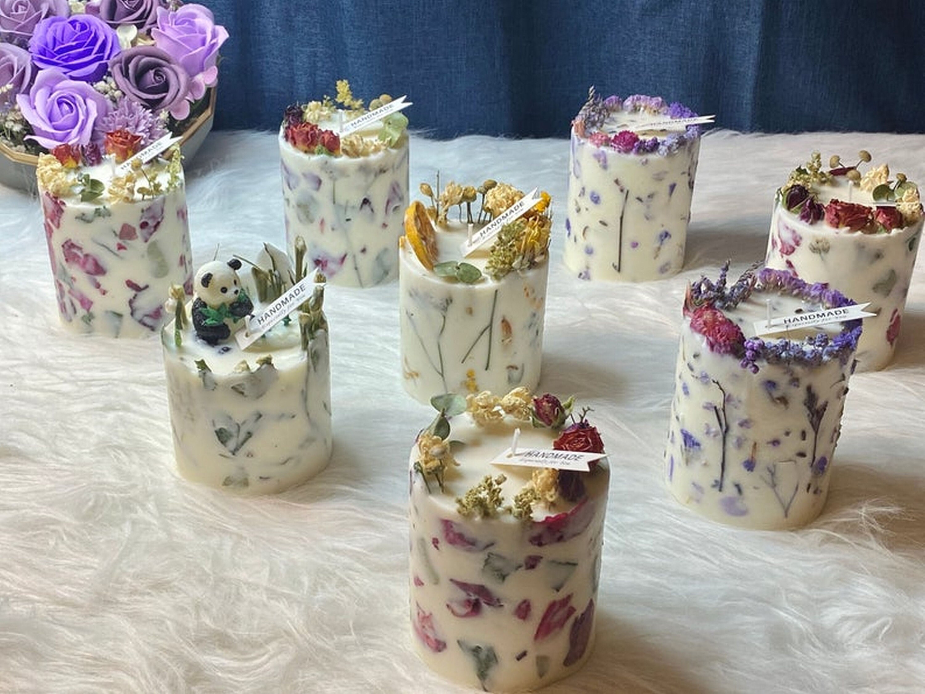 Random Dried flower candle Floral pillar candle Botanical Etsy