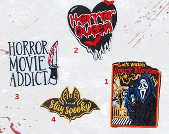 Schaurige Verzierungen: Horror Fan Aufnäher | Aufnäher Sets | Geschenk für Horror Liebhaber | Gruselfilm | Nähen oder Fuse